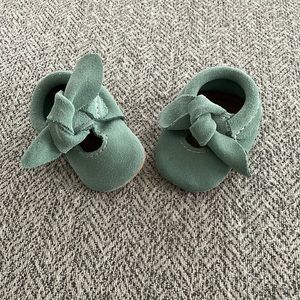 Freshly Picked Aloe Suede Newborn Moccasin with bow